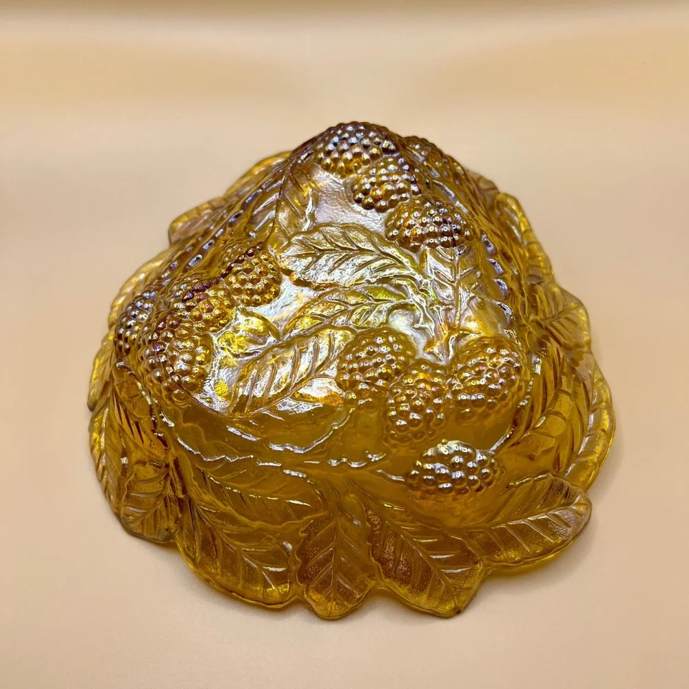 VTG Indiana Blackberry Yellow Carnival Glass Bowl Iridescent MCM Collectible